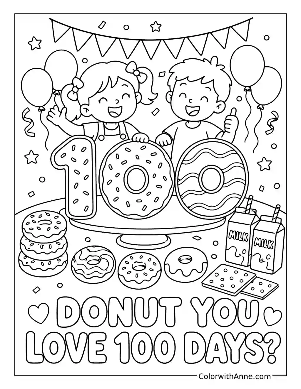 Donut You Love 100 Days coloring page