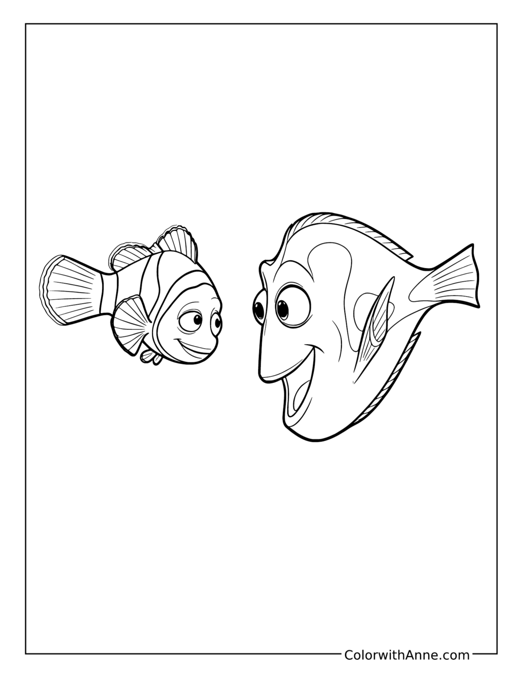 Dory and Nemo Facing Each Other coloring page
