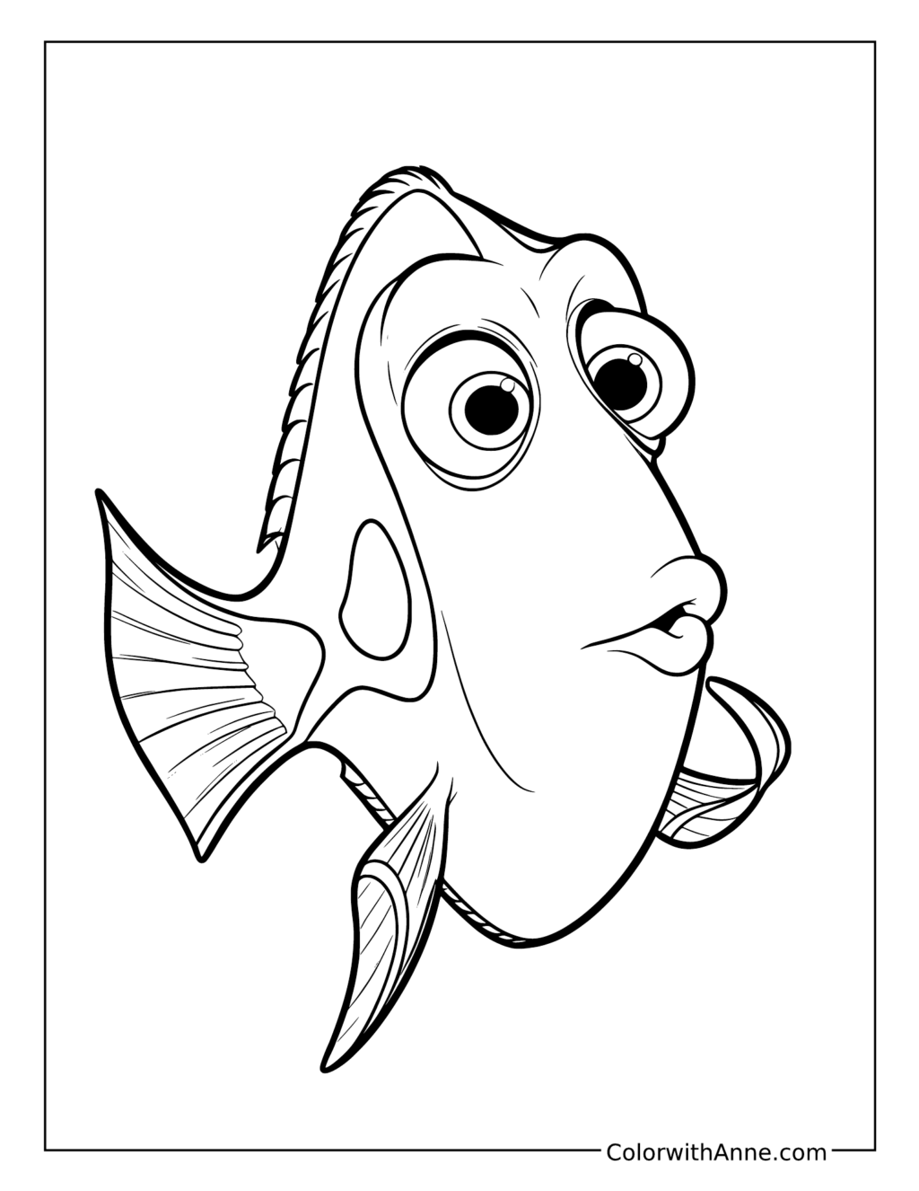 Dory Looking Up with a Curious Expression coloring page