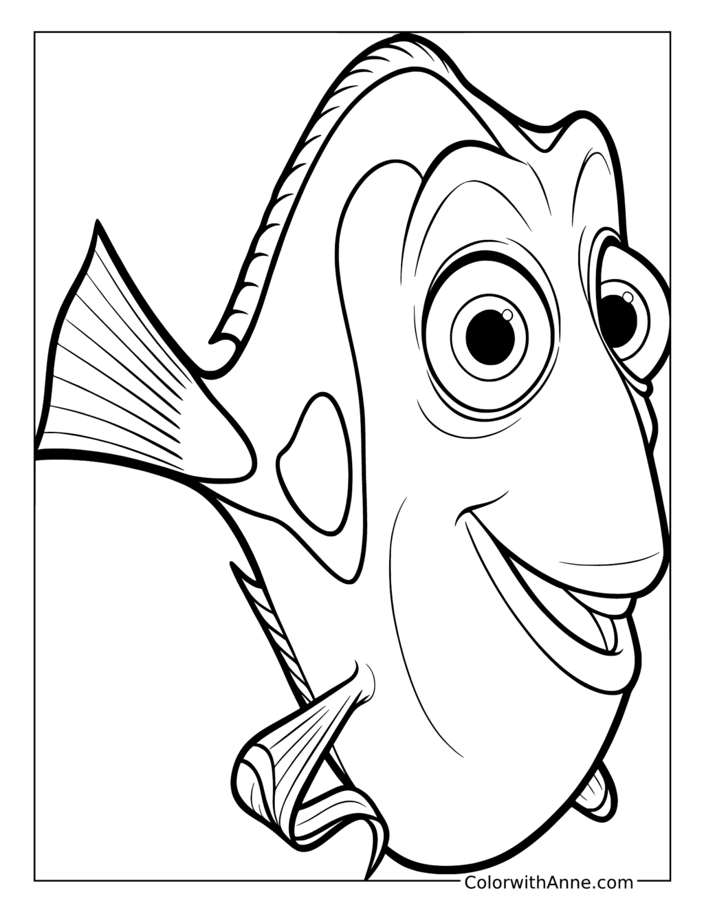 Dory Smiling with Her Fins Folded coloring page