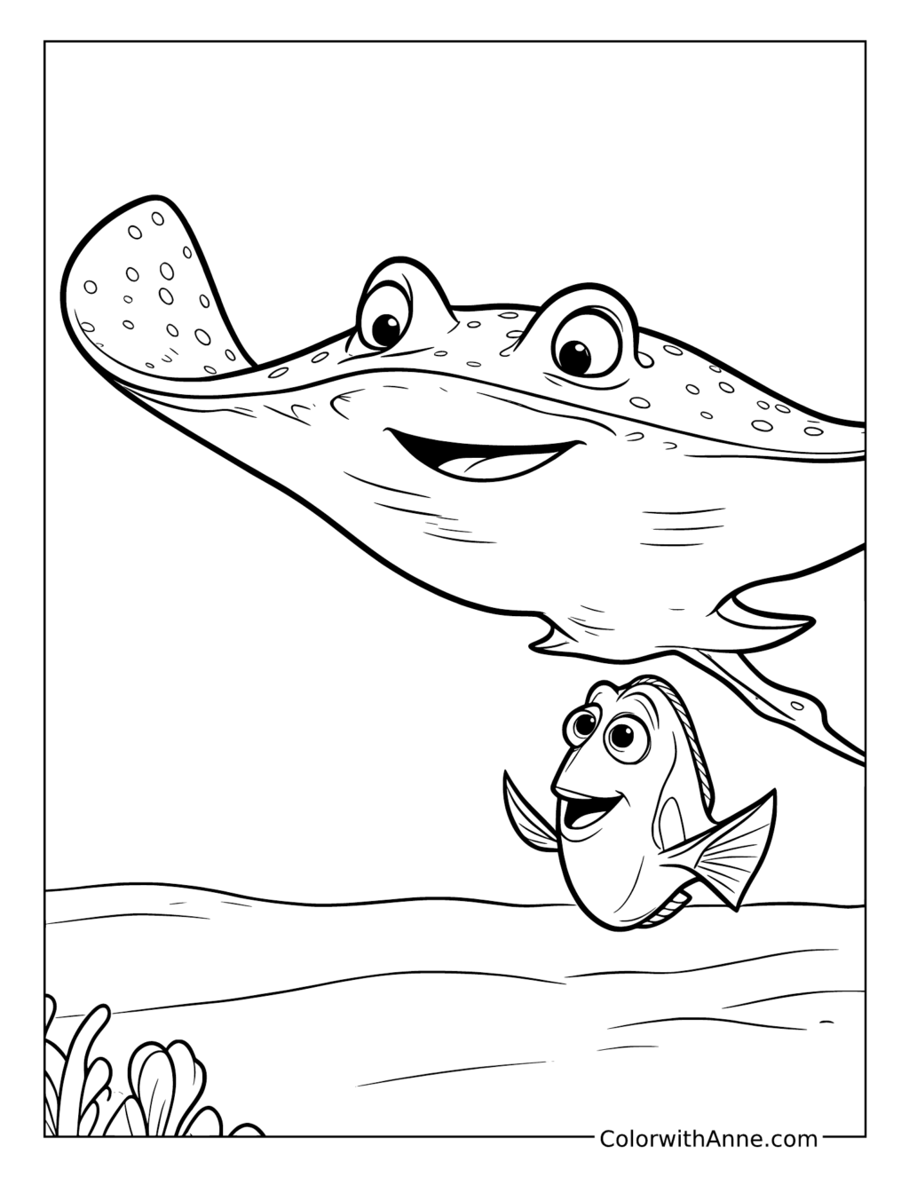 Dory Swimming beneath Mr. Ray coloring page