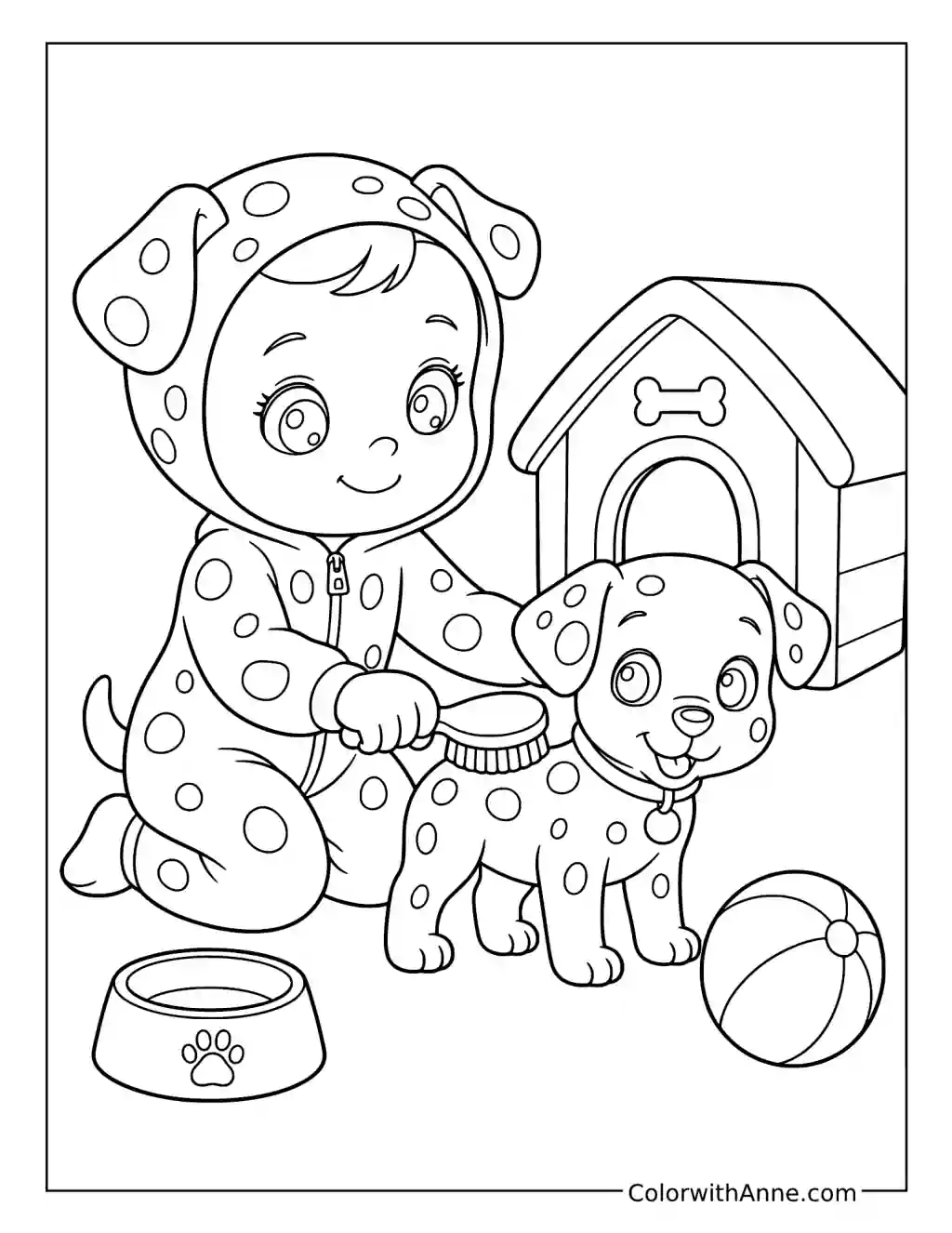 Dotty Brushing a Dalmatian Puppy coloring page