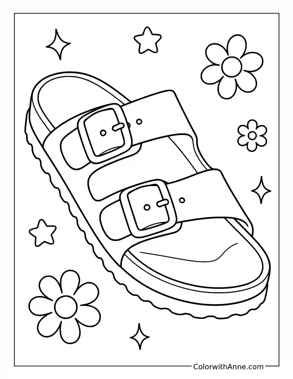 Double-Buckle Sandal with Flowers coloring page