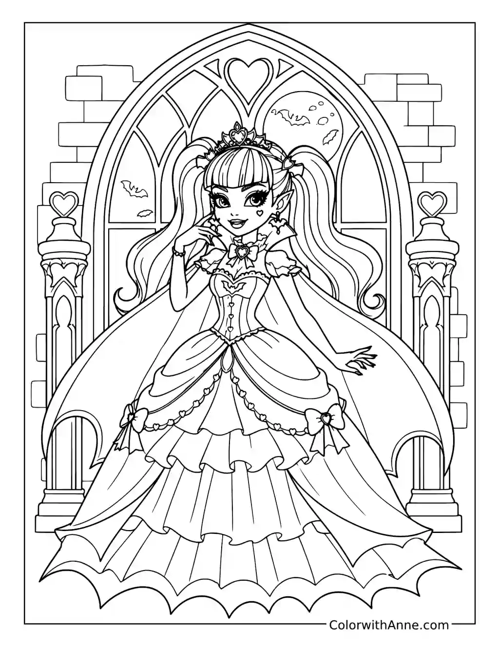 Draculaura in a Vampire Princess Gown coloring page