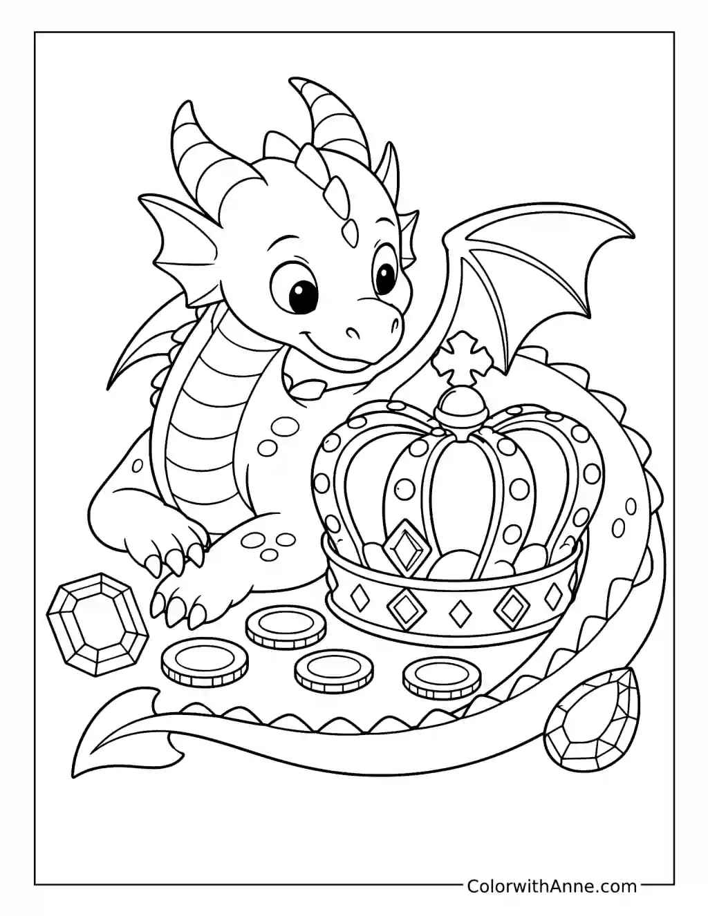 Dragon Guarding a Crown coloring page