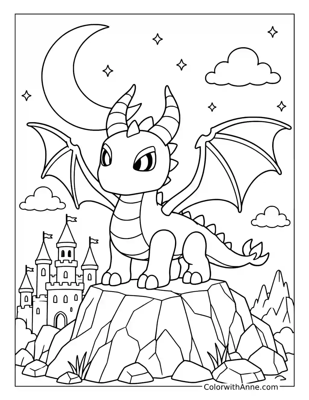 Dragon over the Castle Mountains coloring page