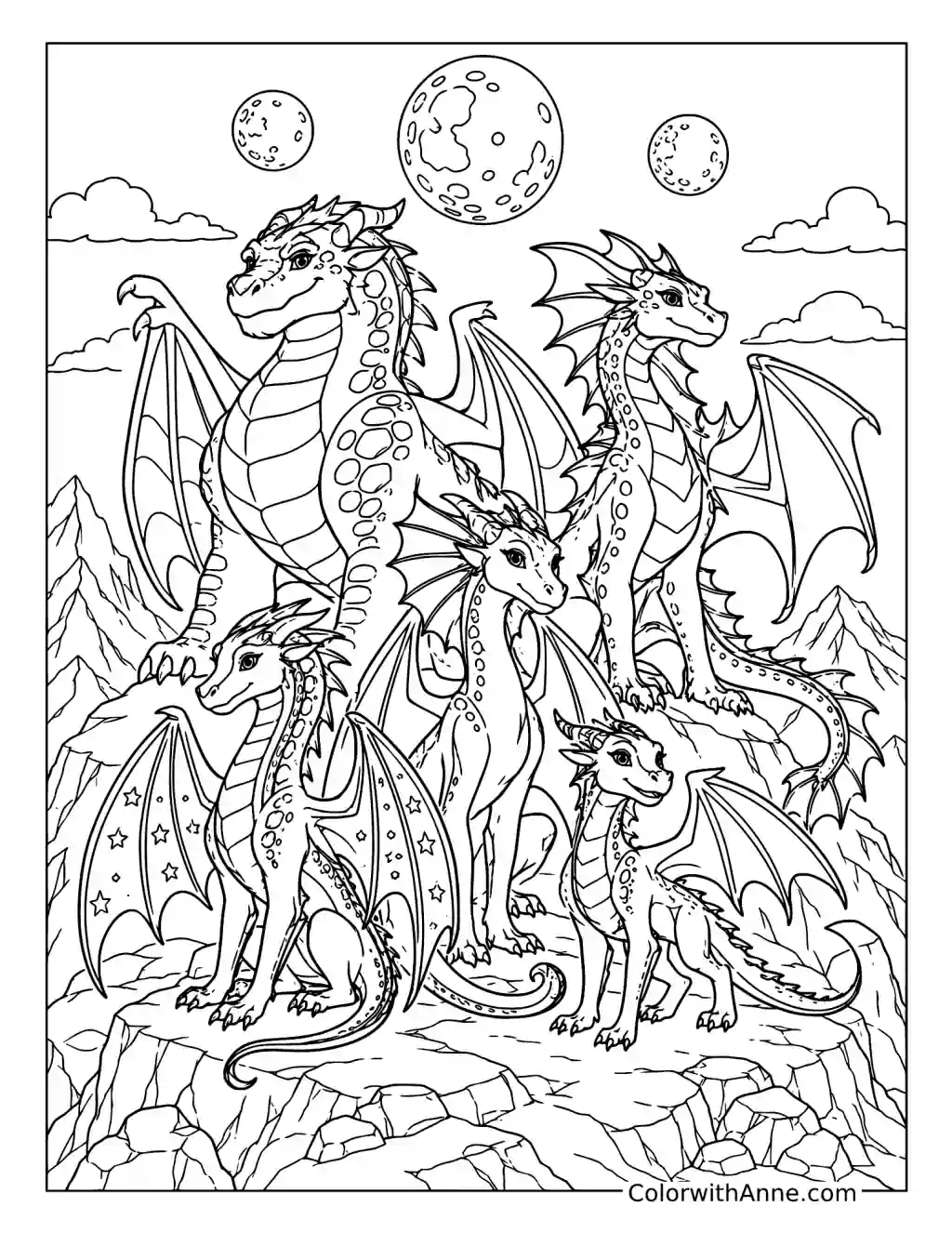 Dragonets of Destiny Unite on the Mountain Ledge coloring page