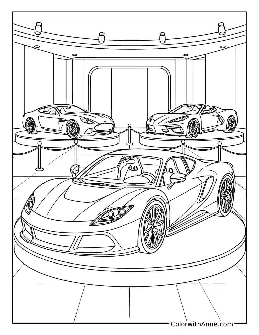 Dream Sports Car Showroom coloring page