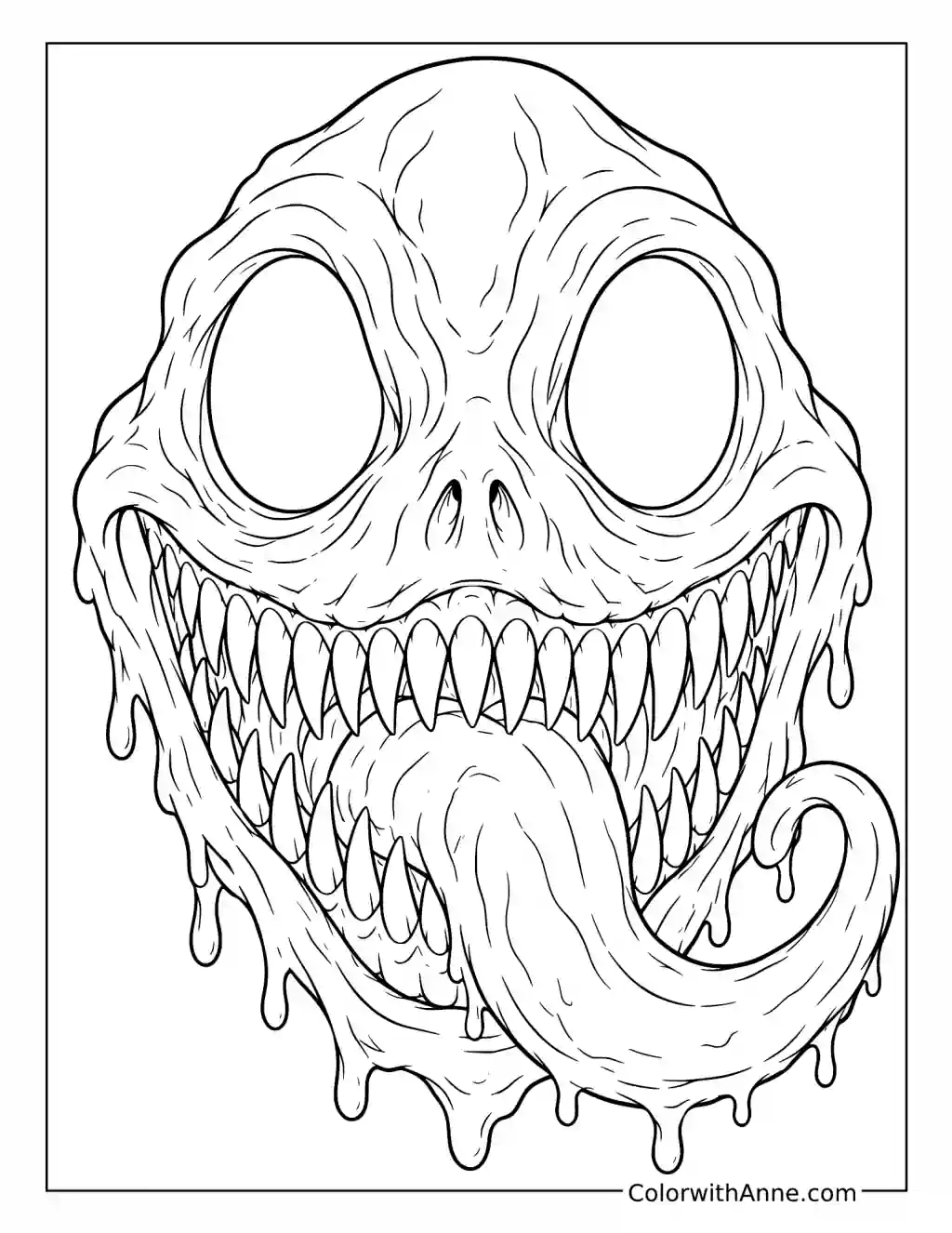 Drooling Monster Face with a Curling Tongue coloring page