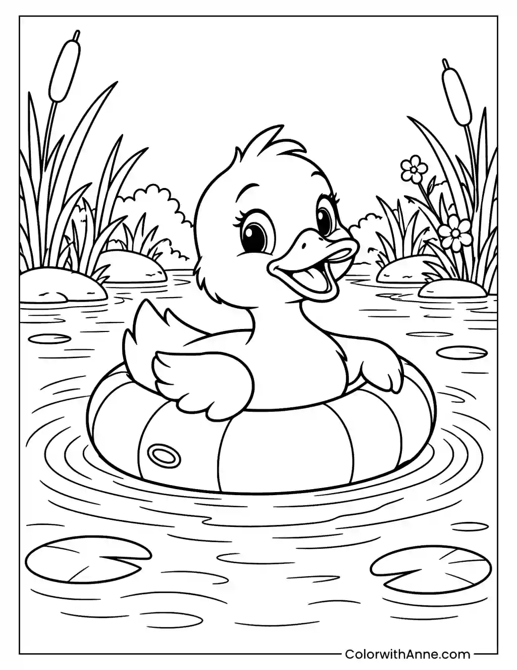 Duck Playing in the Water Coloring Page