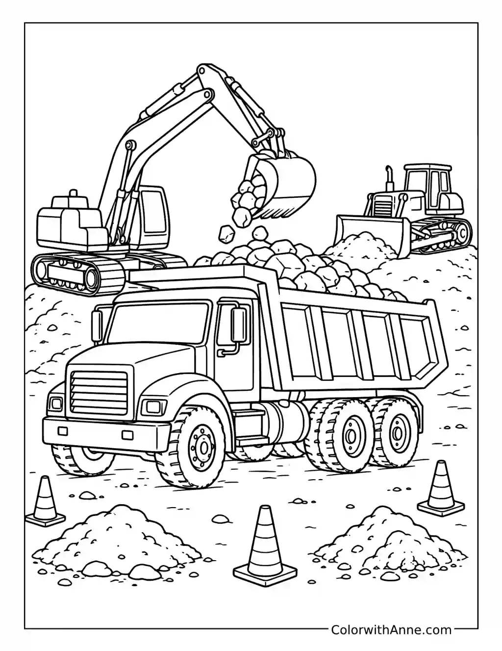 Dump Truck Construction Crew at Work coloring page