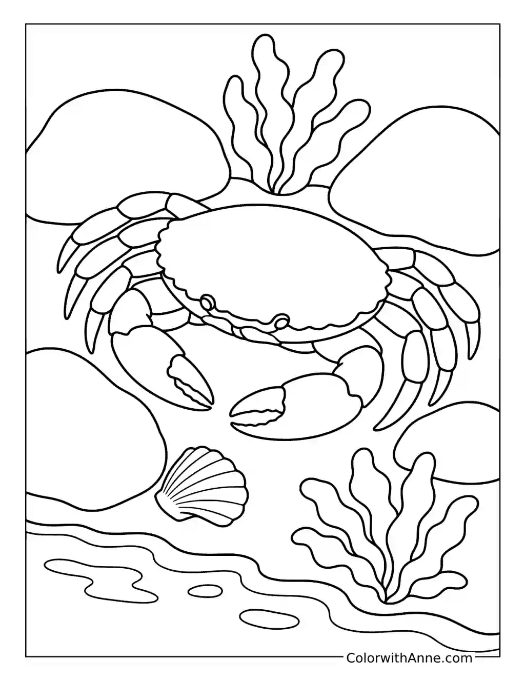 Dungeness Crab in a Rocky Cove coloring page