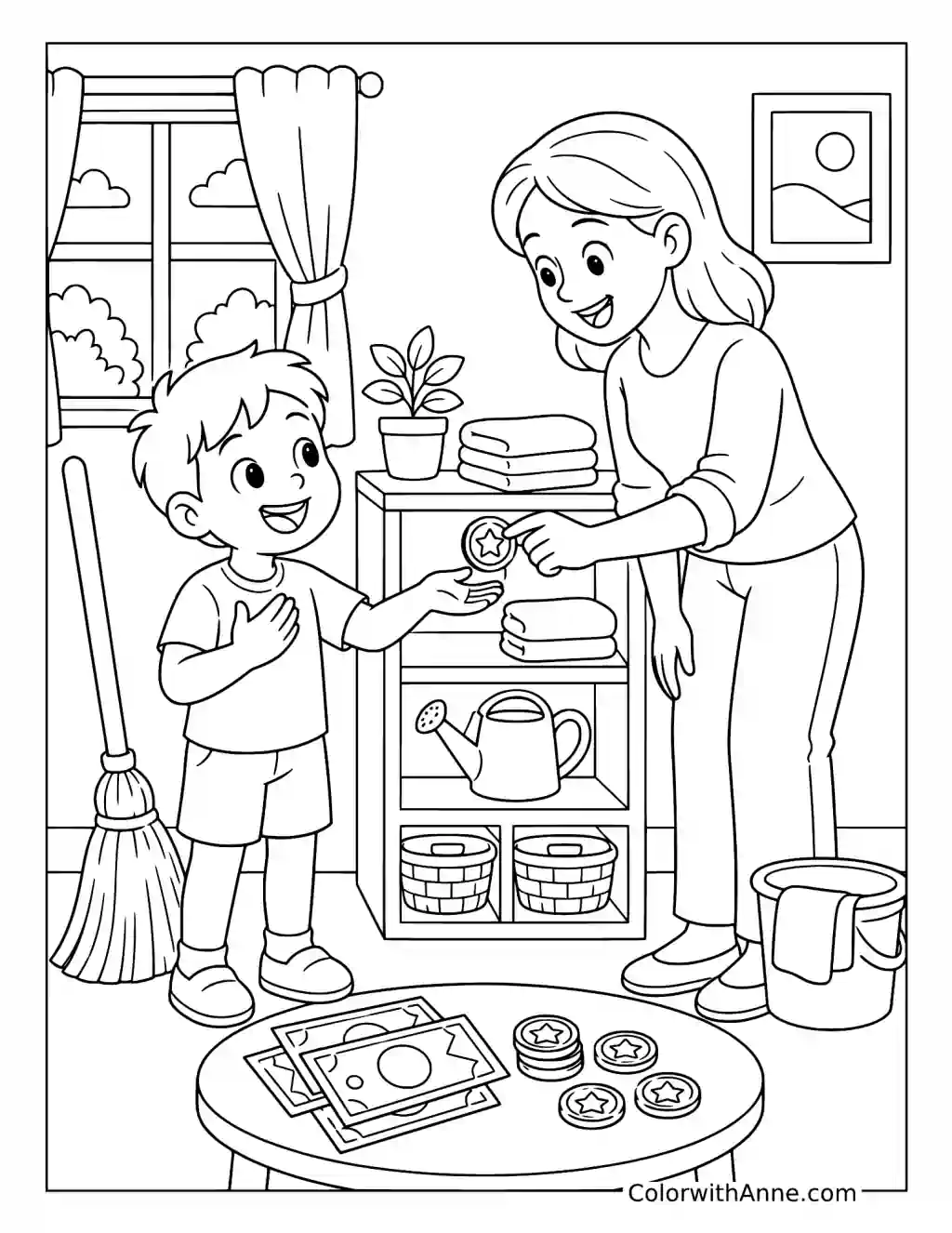 Earning Money for Helping with Chores coloring page