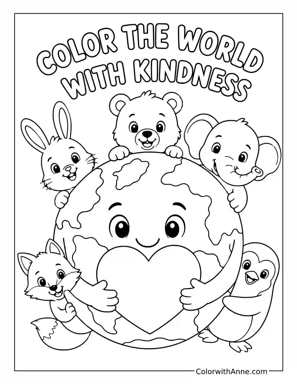 Earth Hugs a Heart of Kindness coloring page