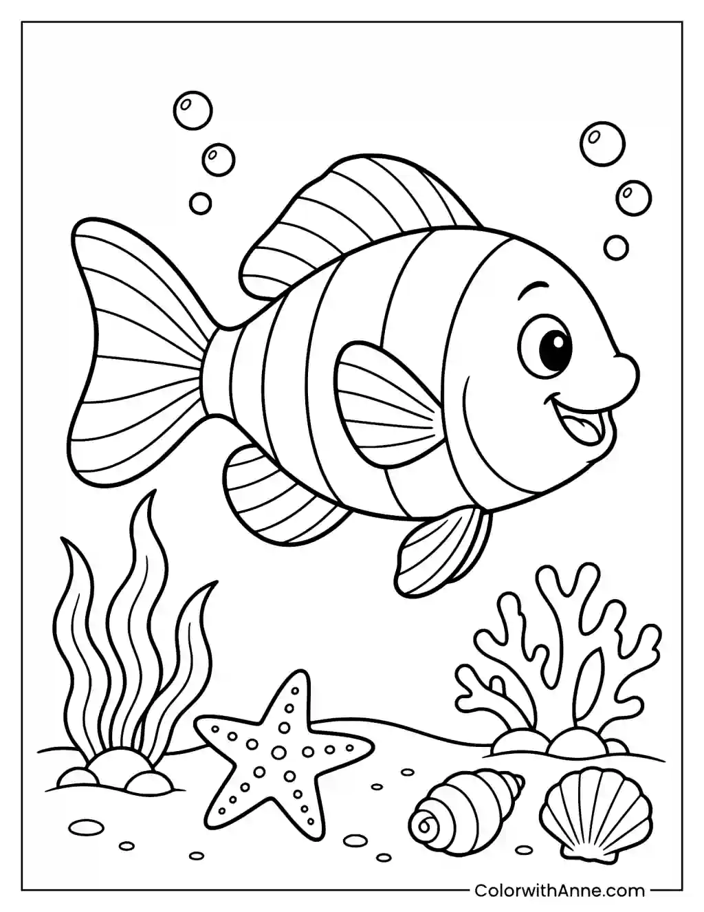 Easy Fish Coloring Page for Kids