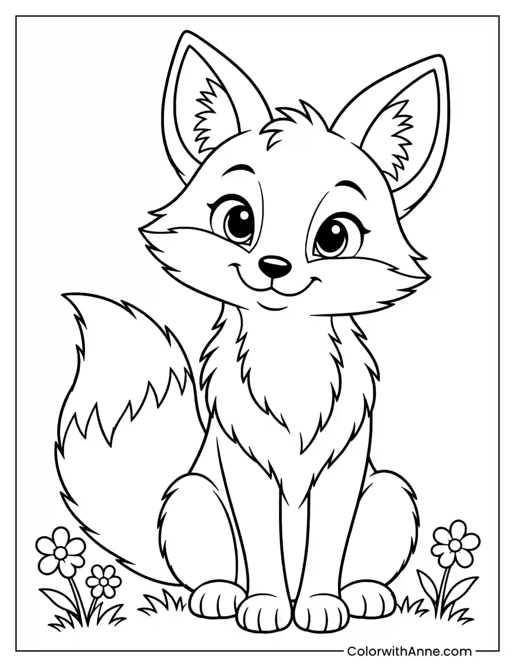 Easy Sitting Fox Coloring Page for Kids