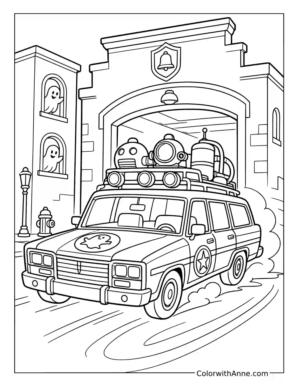 Ecto-1 Leaving the Firehouse coloring page