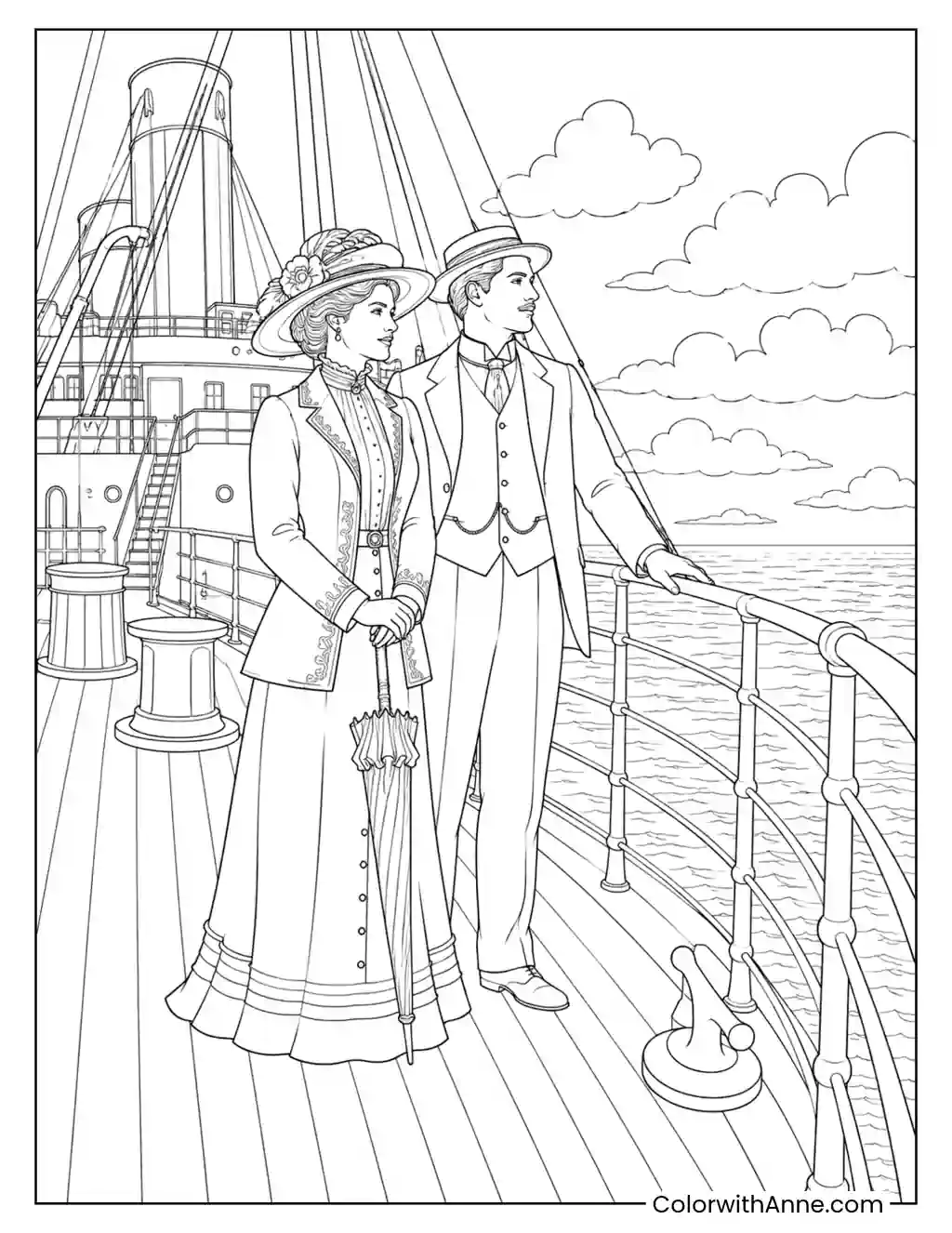 Edwardian Couple on Titanic's Bow coloring page