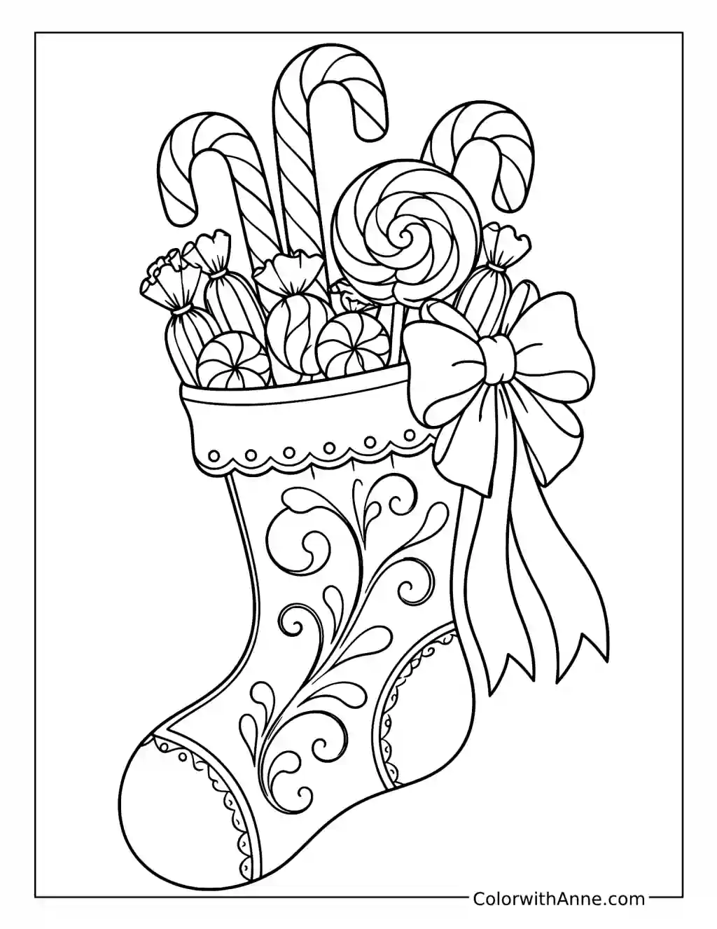 Elegant Candy-Filled Christmas Stocking coloring page
