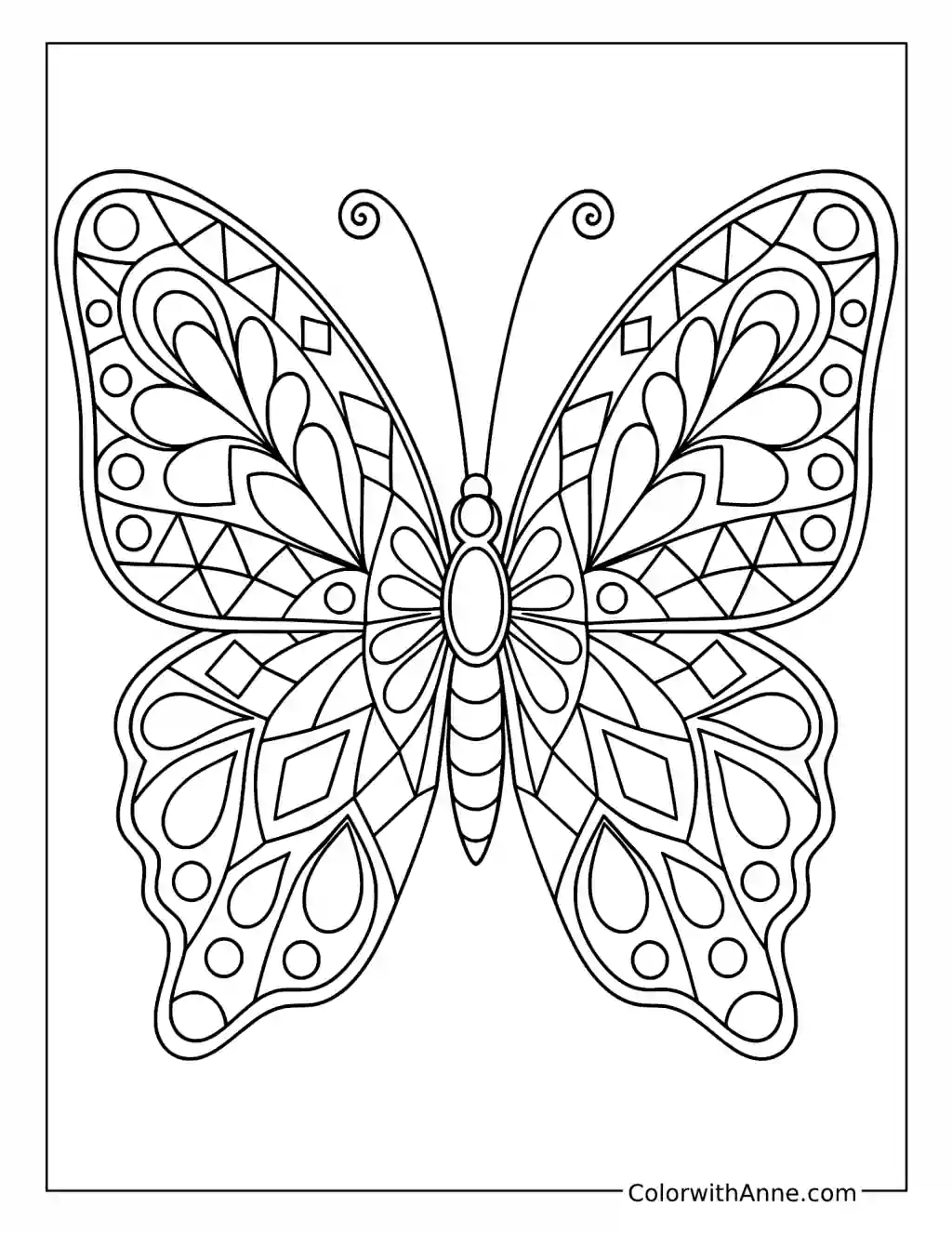 Elegant Geometric Butterfly coloring page