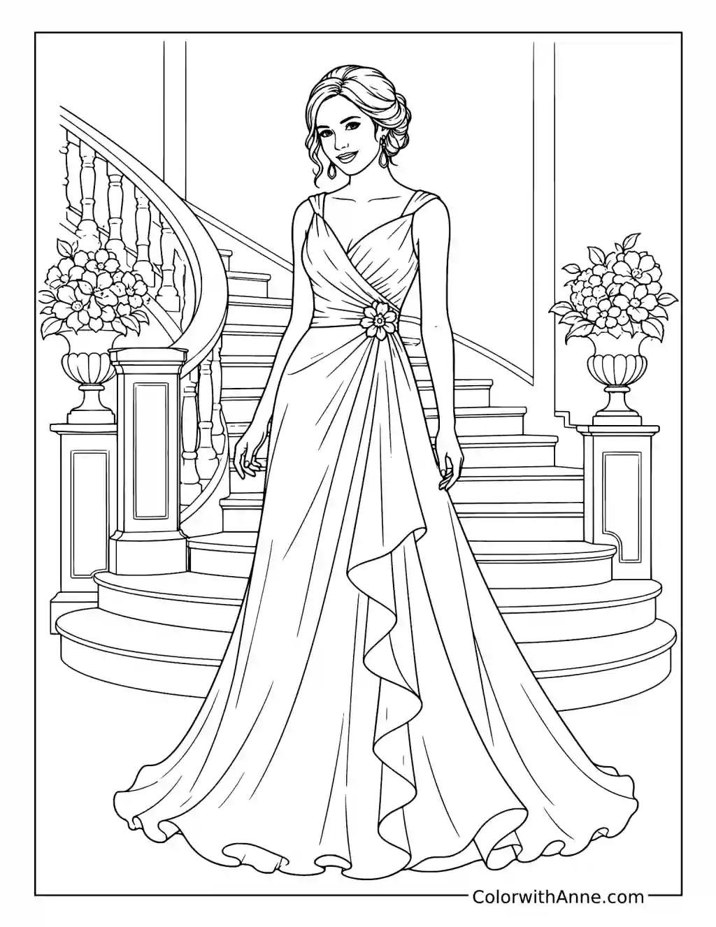 Elegant Woman in an Evening Gown coloring page