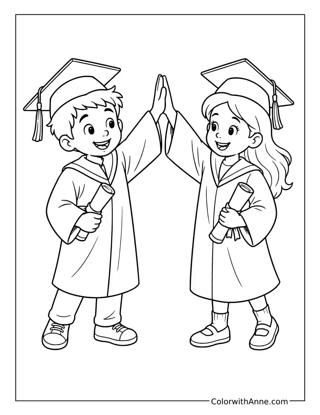 Elementary School Graduates High-Fiving coloring page
