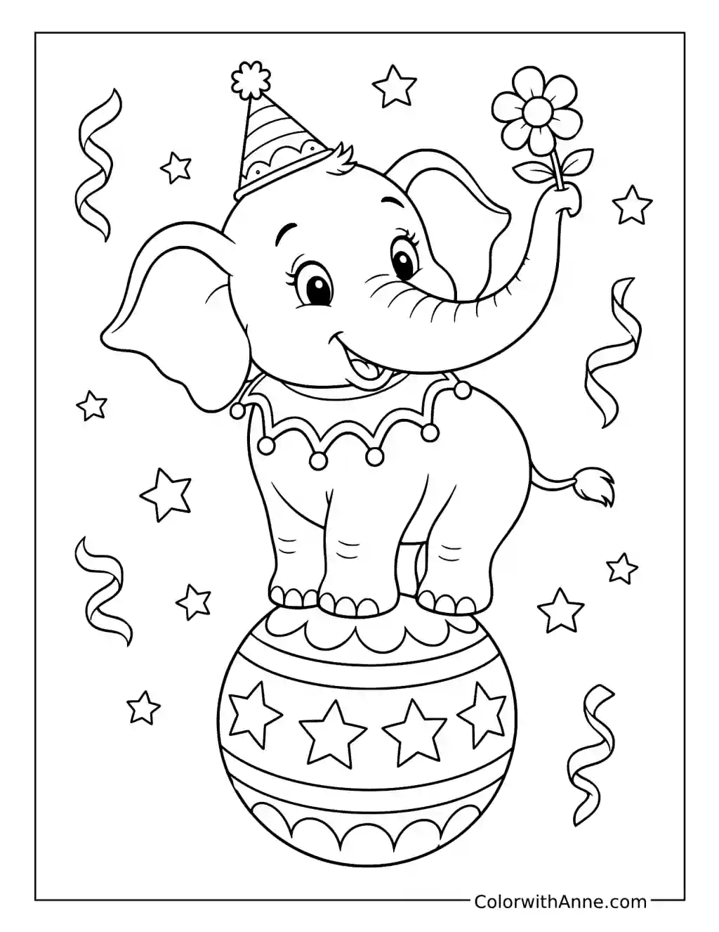 Elephant Balancing on a Ball coloring page