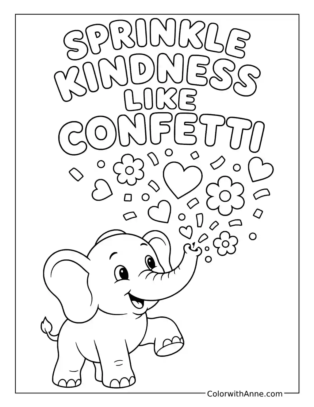 Elephant Sprinkles Kindness Like Confetti coloring page