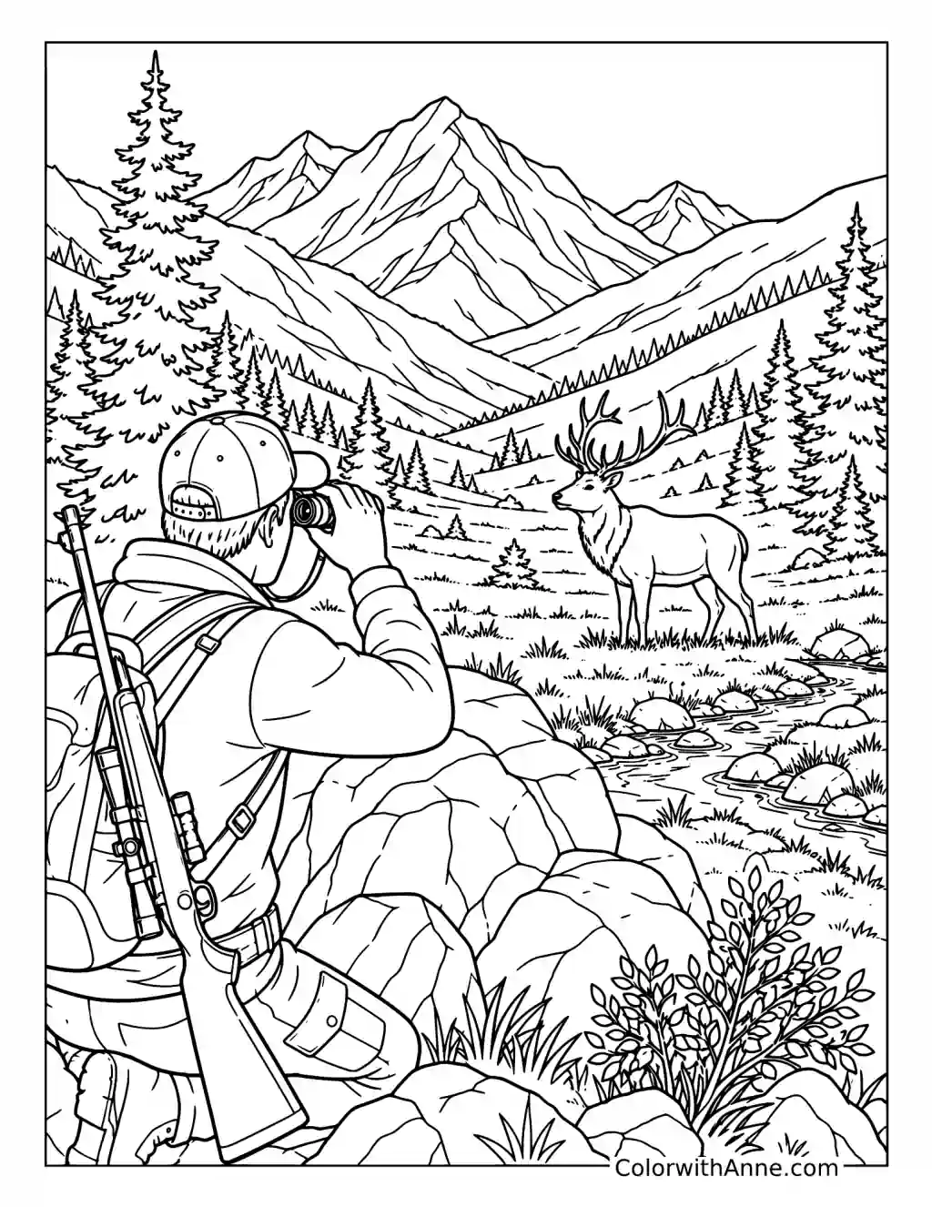Elk in a Mountain Valley coloring page