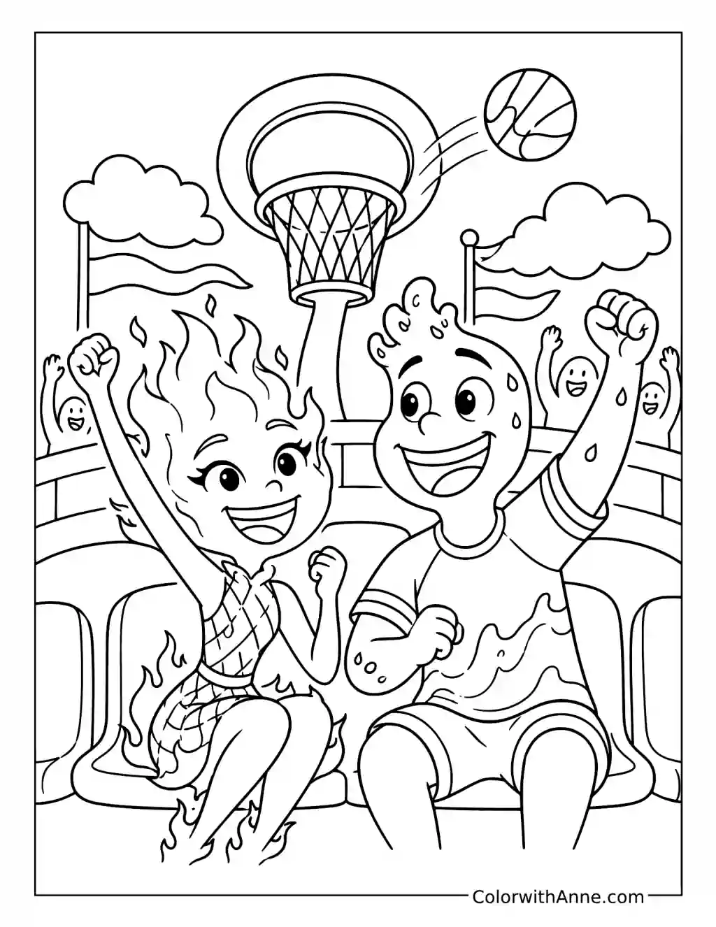 Ember and Wade at the Airball Game coloring page