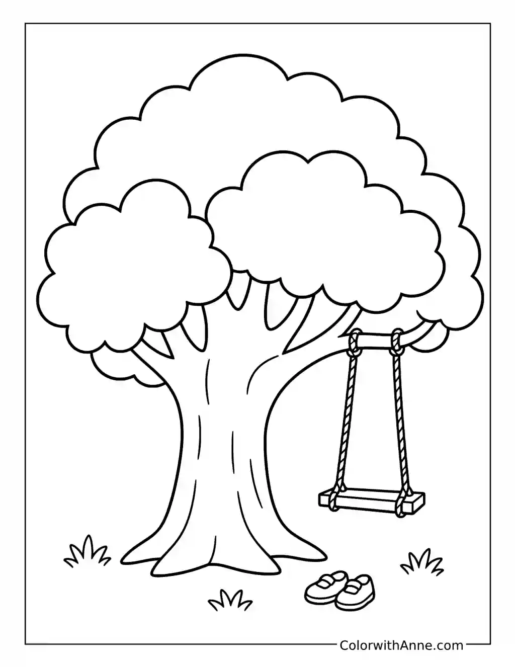 Empty Swing Under a Shady Tree coloring page