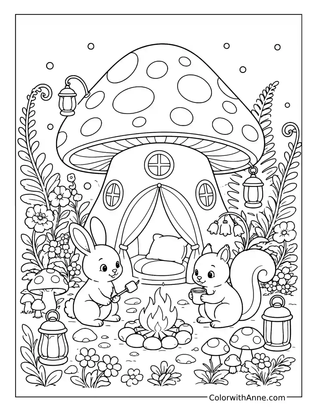 Enchanted Mushroom Campsite coloring page