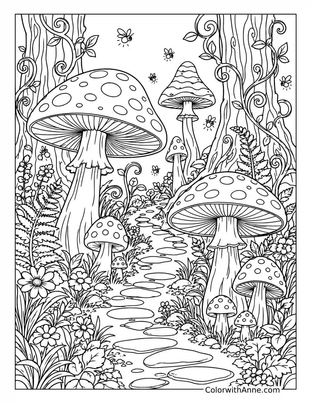 Enchanted Mushroom Forest coloring page