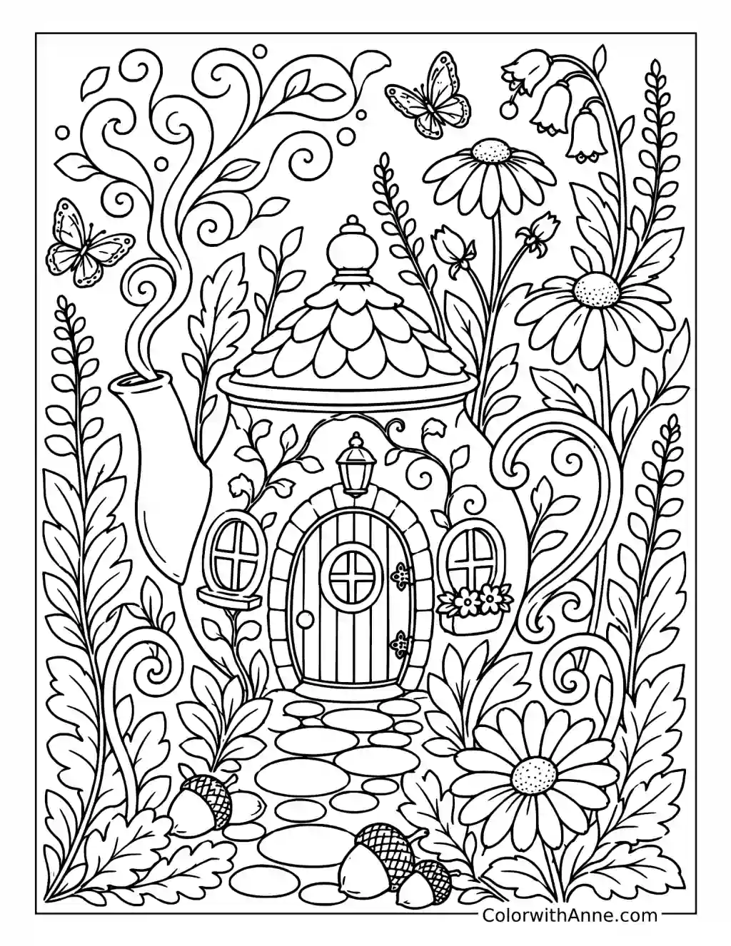 Enchanted Teapot Cottage coloring page