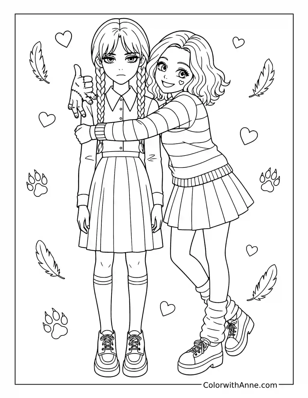 Enid Hugging Wednesday coloring page