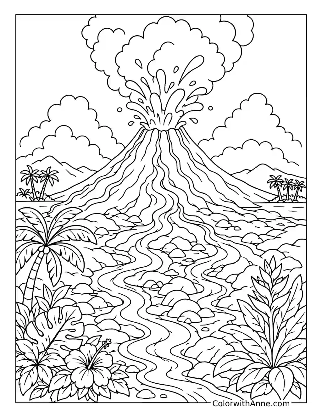 Erupting Hawaiian Volcano coloring page