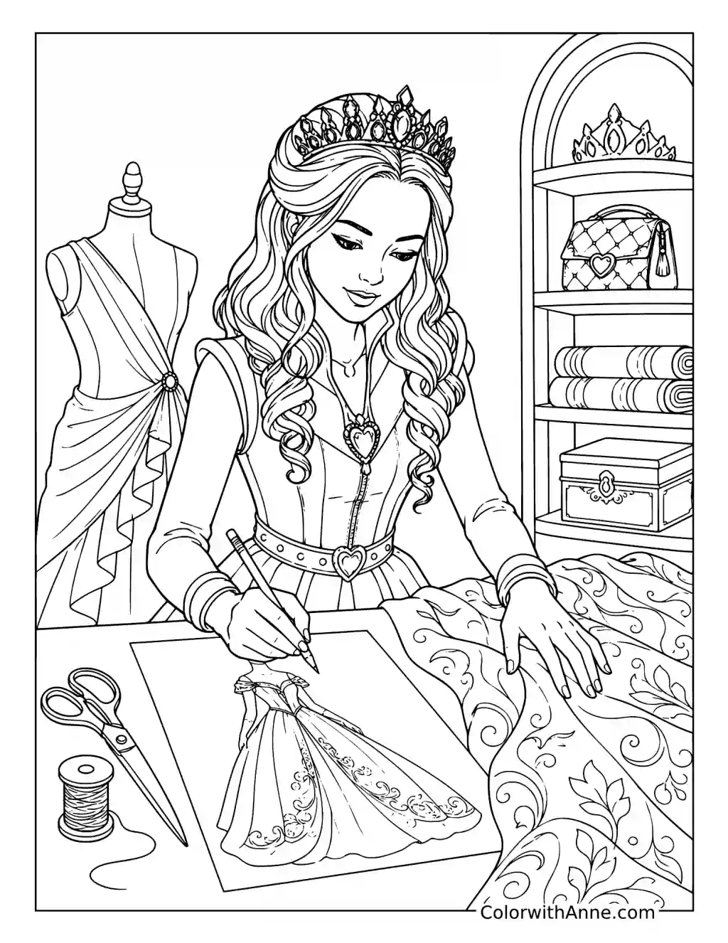 Evie Designing a Royal Dress coloring page