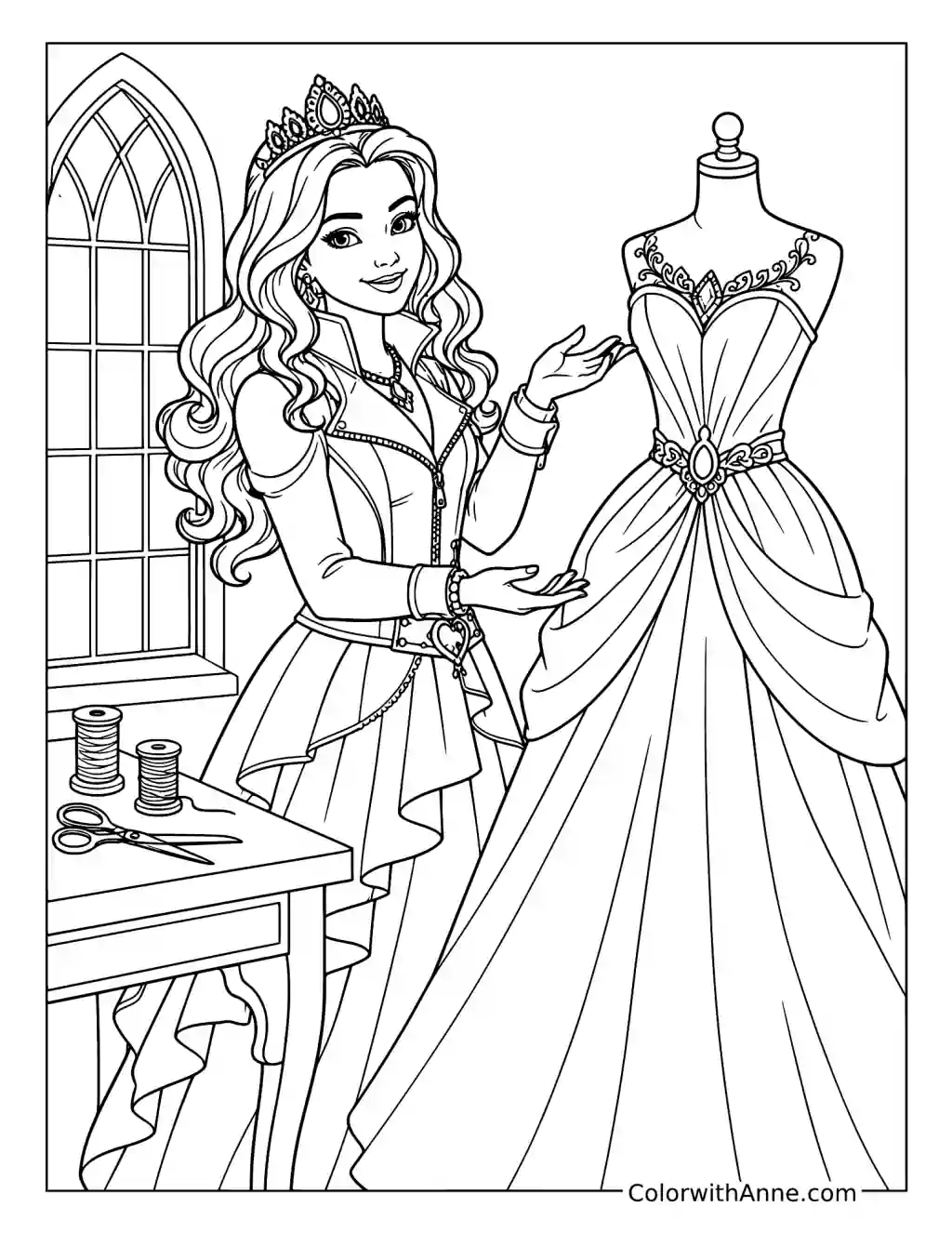 Evie Presenting a Royal Dress coloring page