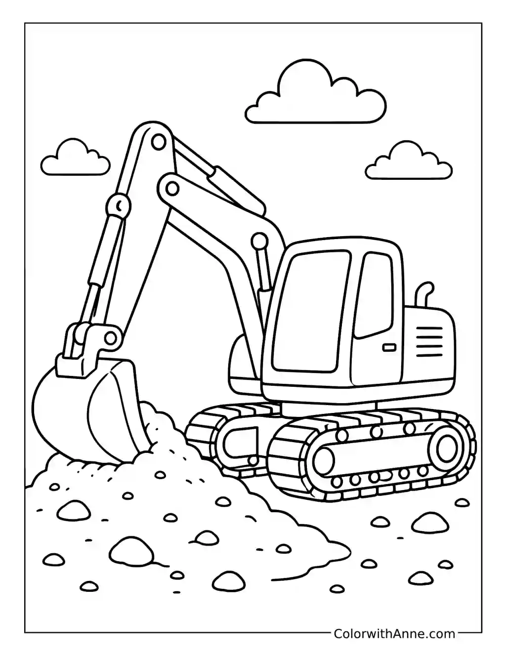 Excavator Digging a Dirt Pile coloring page