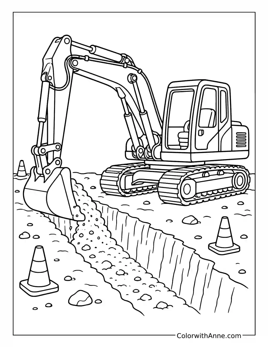 Excavator Digging a Trench coloring page