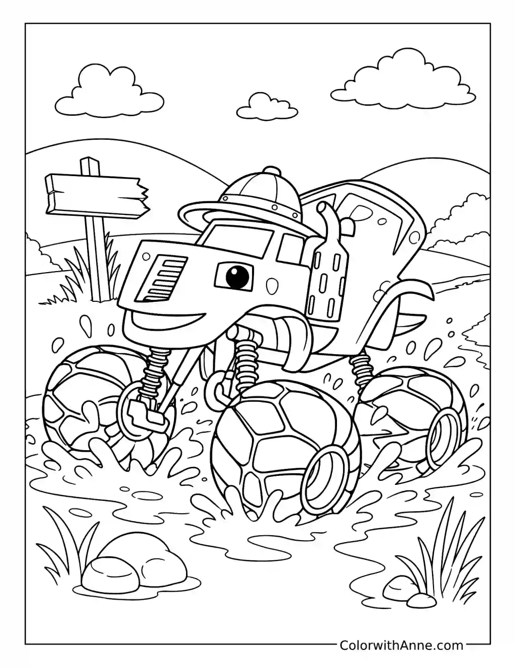Explorer Monster Truck Splashing Through the River coloring page