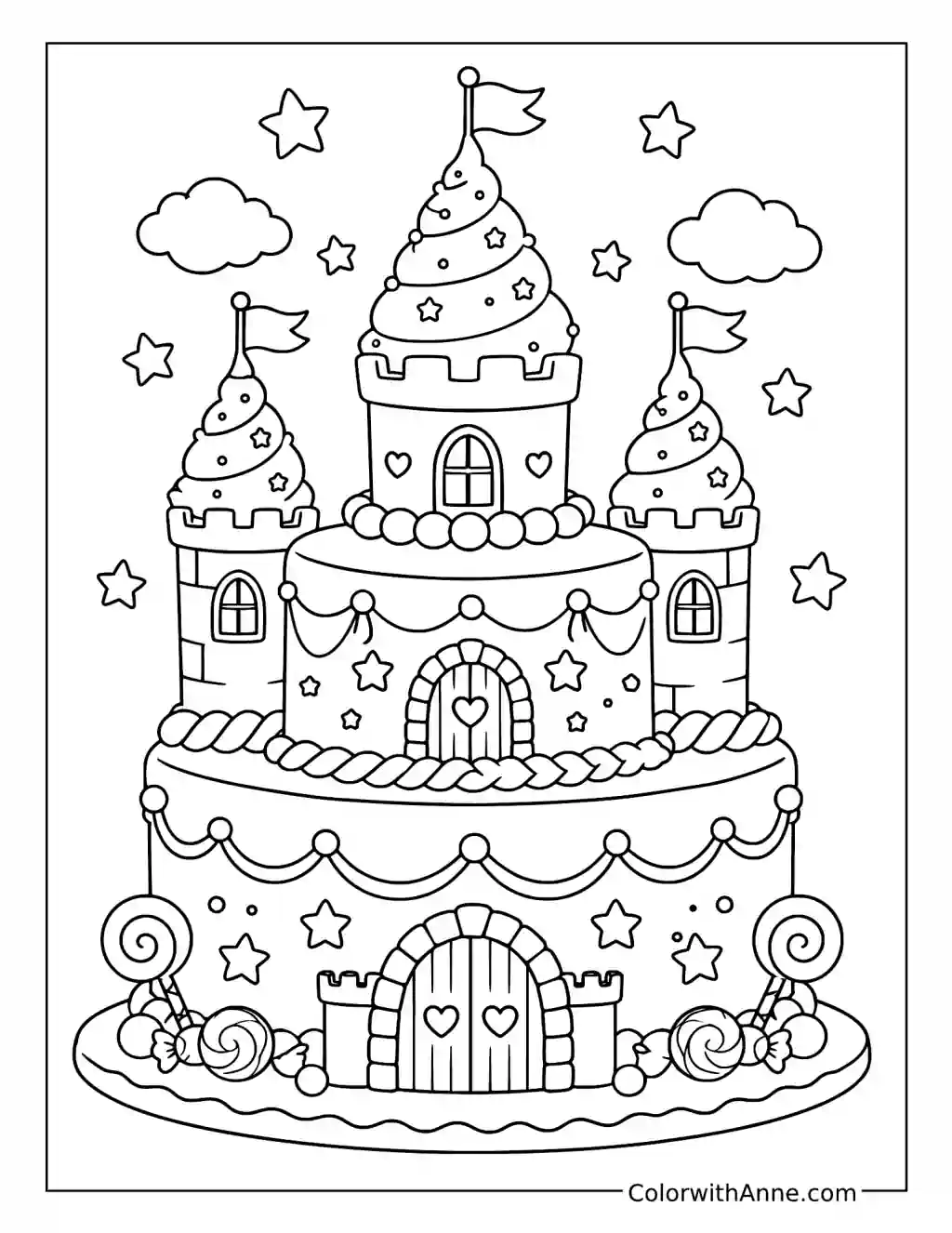 Fairytale Castle Birthday Cake coloring page