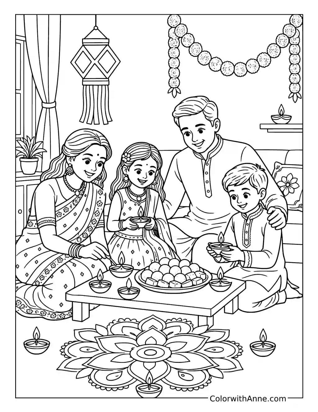 Family Celebrating Diwali coloring page