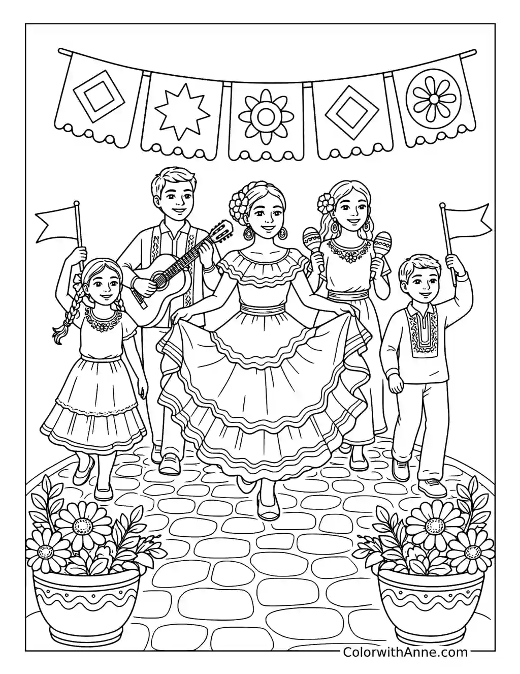 Family Dancing and Playing Music coloring page
