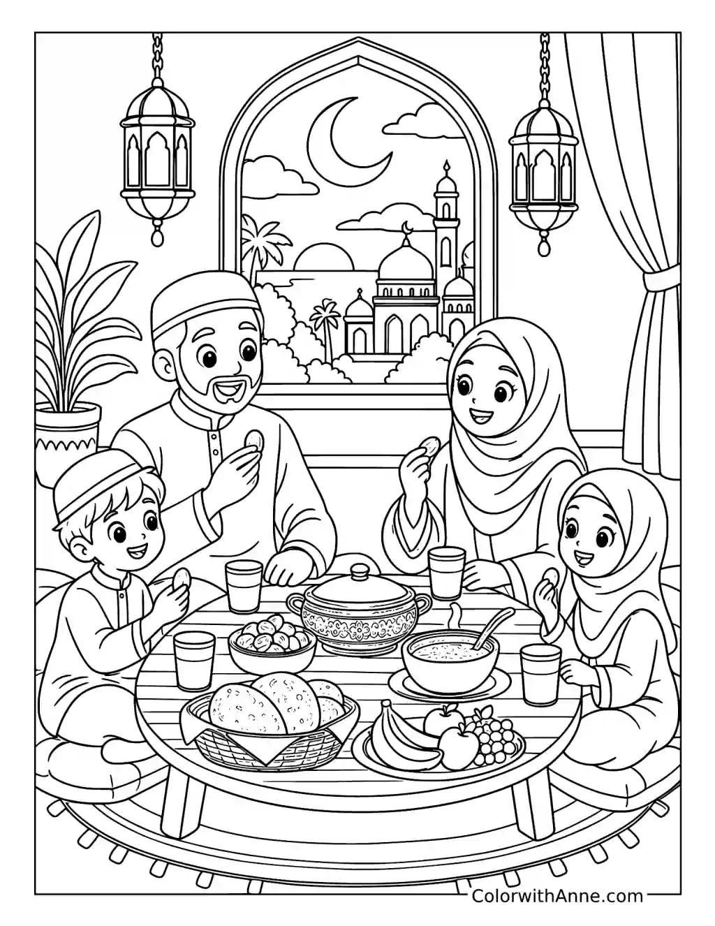 Family Iftar Dinner coloring page