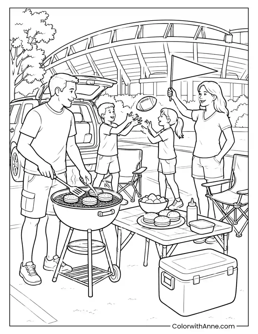 Family Tailgate Outside the Stadium coloring page