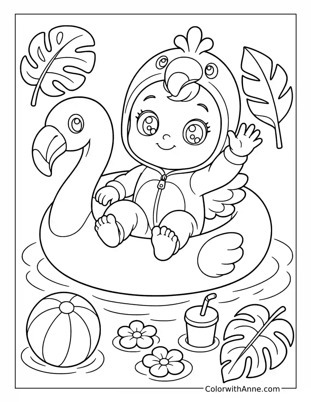 Fancy Riding a Flamingo Float coloring page