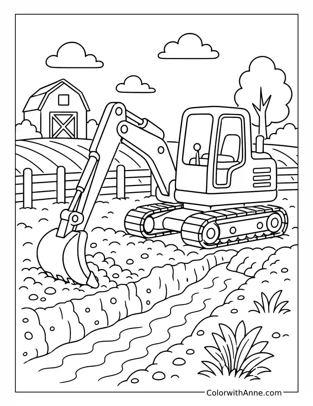Farm Excavator Digging a Trench coloring page