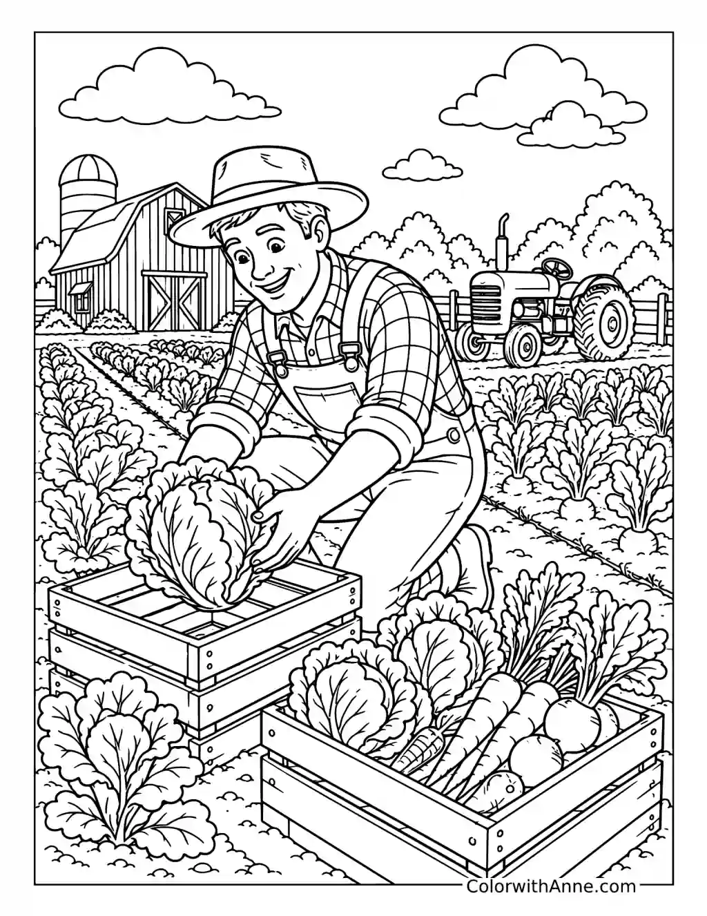 Farmer Harvesting Vegetables coloring page