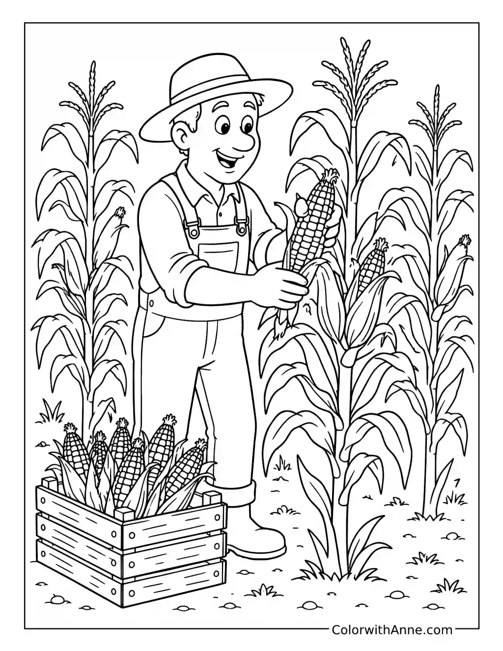 Farmer Picking Corn coloring page